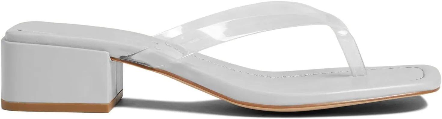 LEHOOR Women Chunky Heel Square Toe Flip Flops Comfort Slip On Heeled Thong Flip Flops 2 Inch Low Block Heel Dress Slippers Sandals Clear T-Strap Work Slides Casual Summer Beach Heels 4-11 M US