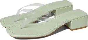 LEHOOR Women Chunky Heel Square Toe Flip Flops Comfort Slip On Heeled Thong Flip Flops 2 Inch Low Block Heel Dress Slippers Sandals Clear T-Strap Work Slides Casual Summer Beach Heels 4-11 M US