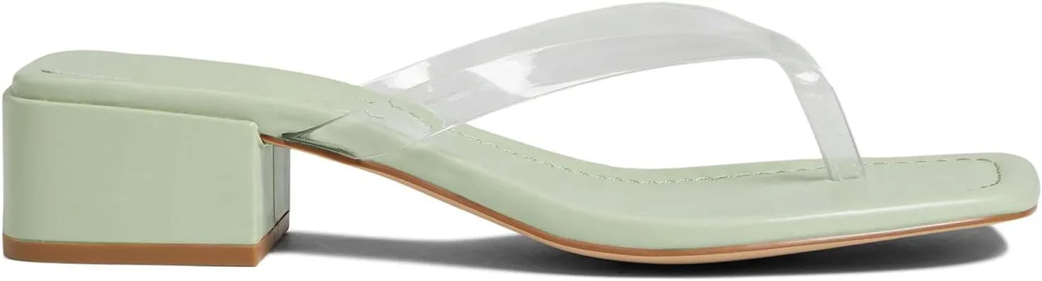 LEHOOR Women Chunky Heel Square Toe Flip Flops Comfort Slip On Heeled Thong Flip Flops 2 Inch Low Block Heel Dress Slippers Sandals Clear T-Strap Work Slides Casual Summer Beach Heels 4-11 M US