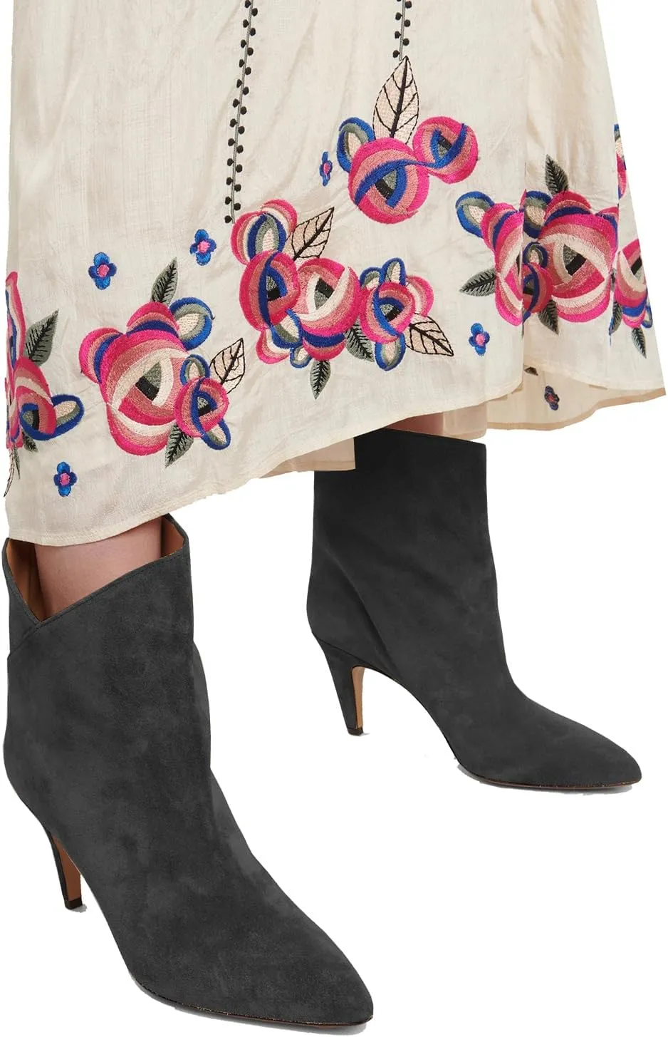 LEHOOR Women Kitten Heel Ankle Boots Wide Calf Pointed Toe Slouchy Western Cowgirl Boots Pull On Low Heel Dress Combat Booties Low Cut Ladies Dressy Casual Comfortable Winter Fall Shoes 4-11 M US
