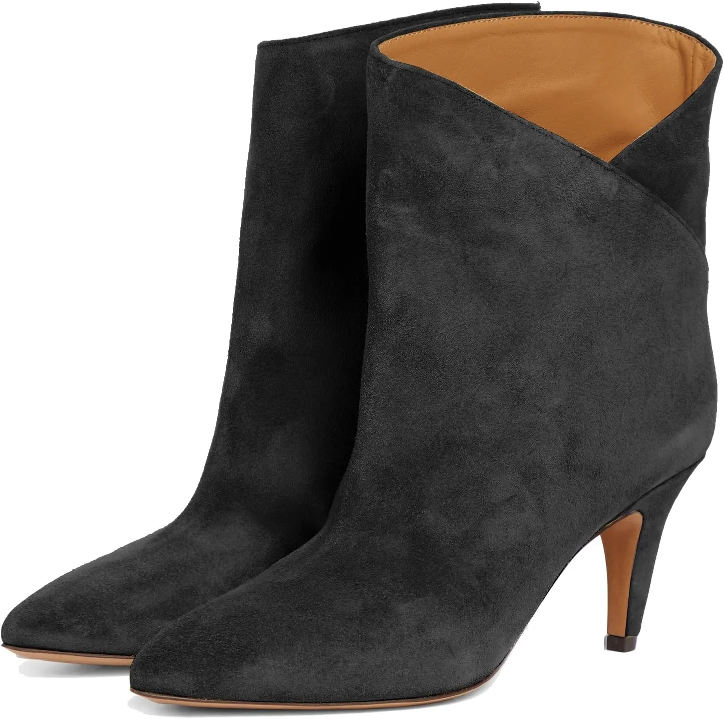 LEHOOR Women Kitten Heel Ankle Boots Wide Calf Pointed Toe Slouchy Western Cowgirl Boots Pull On Low Heel Dress Combat Booties Low Cut Ladies Dressy Casual Comfortable Winter Fall Shoes 4-11 M US