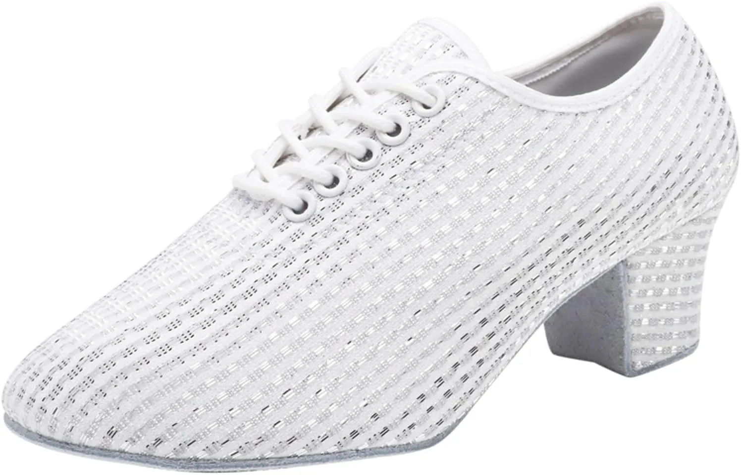 Leisure Women's Mesh Soft Sole Solid Color Non Slip Square Heels Lace Up Round Toe Breathable Dancing Lady Casual Top