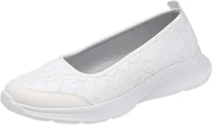 Leisure Women's Slip On Travel Soft Sole Comfortable Shoes Outdoor Mesh Runing Fashion Sports Toe Shoes for Women (White, 9)