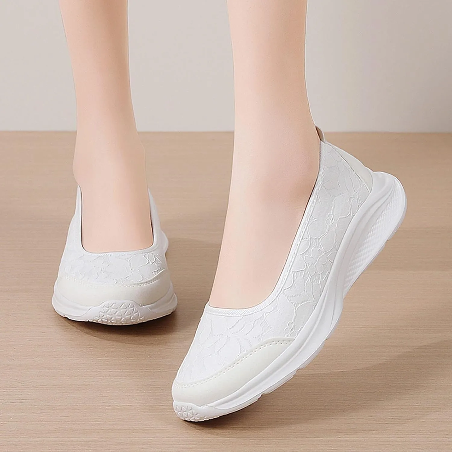 Leisure Women's Slip On Travel Soft Sole Comfortable Shoes Outdoor Mesh Runing Fashion Sports Toe Shoes for Women (White, 9)