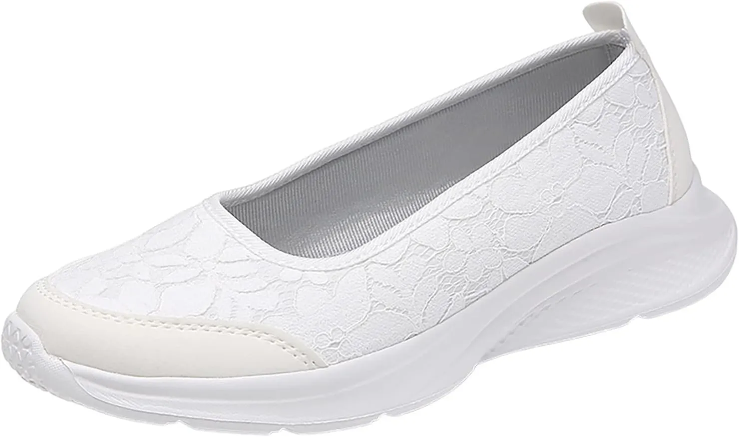 Leisure Women's Slip On Travel Soft Sole Comfortable Shoes Outdoor Mesh Runing Fashion Sports Toe Shoes for Women (White, 9)