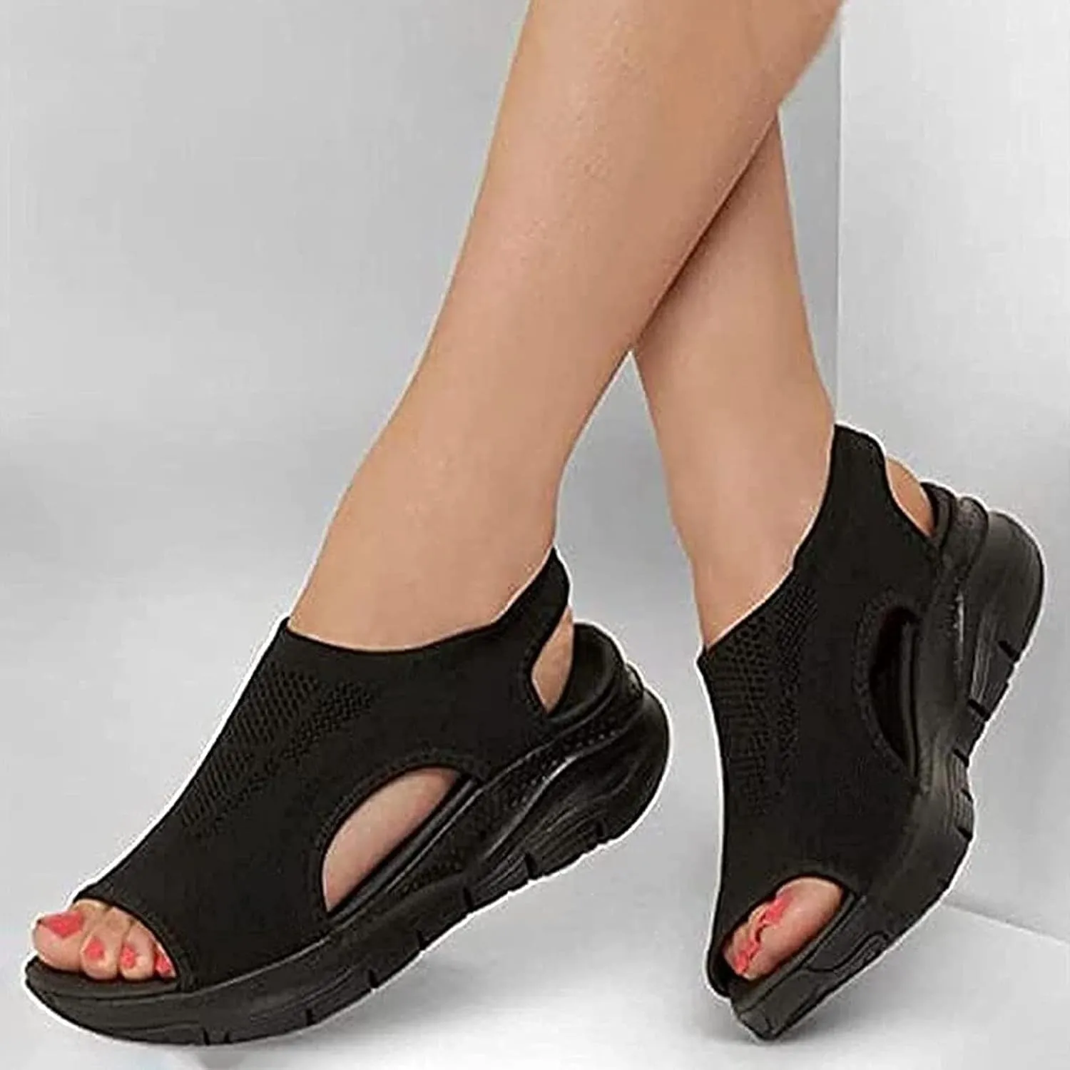 Libiyi - Libiyi Sandals Women, Libiyi Women's Comfy Orthotic Sandals, Libiyi Peep Toe Cutout Zipper Chunky Heeled Sandals