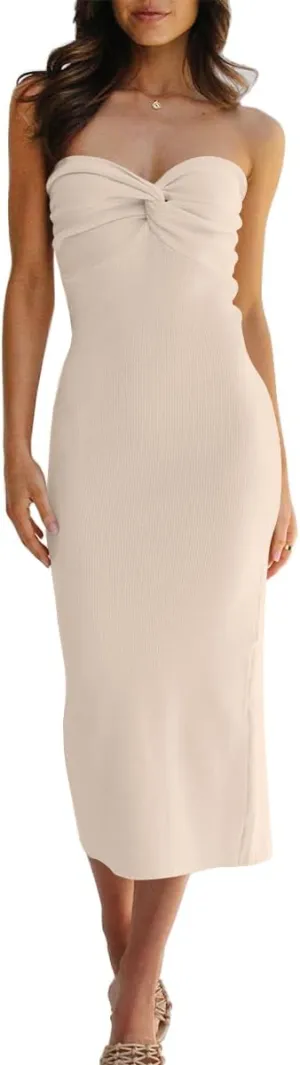 LILLUSORY Knitted Dresses Twisted Front Bodycon Dress with Back Slit