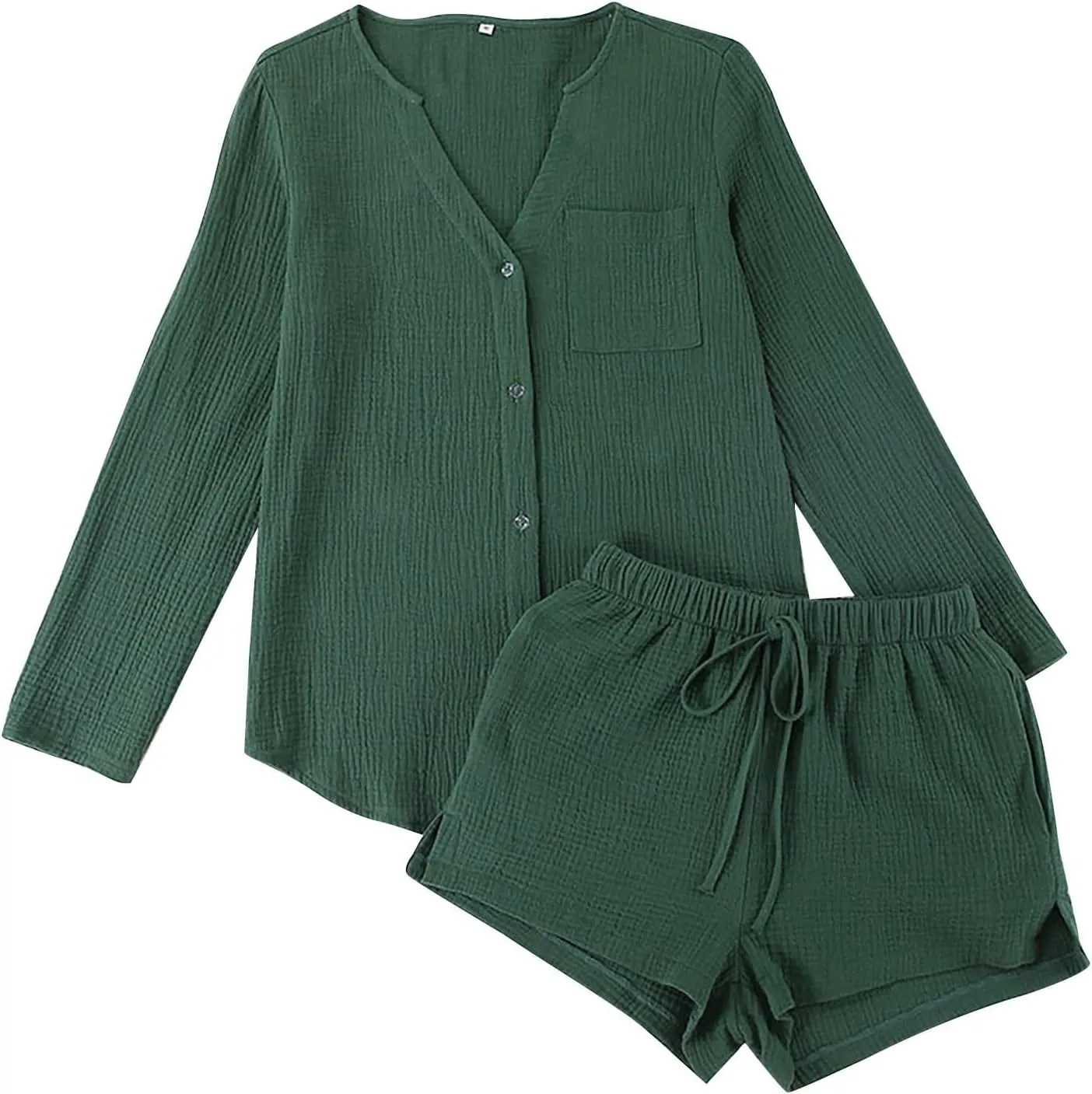 Linen 2 Piece Set for Women Short Sleeve Button down Shirt and Shorts Tracksuit Lounge Matching Sets Women Clothing