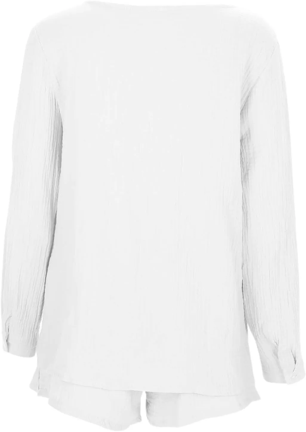 Linen Set for Women Long Sleeve Button down Blouse and Shorts Matching Sweatsuit Sets Matching Sets Women Clothing