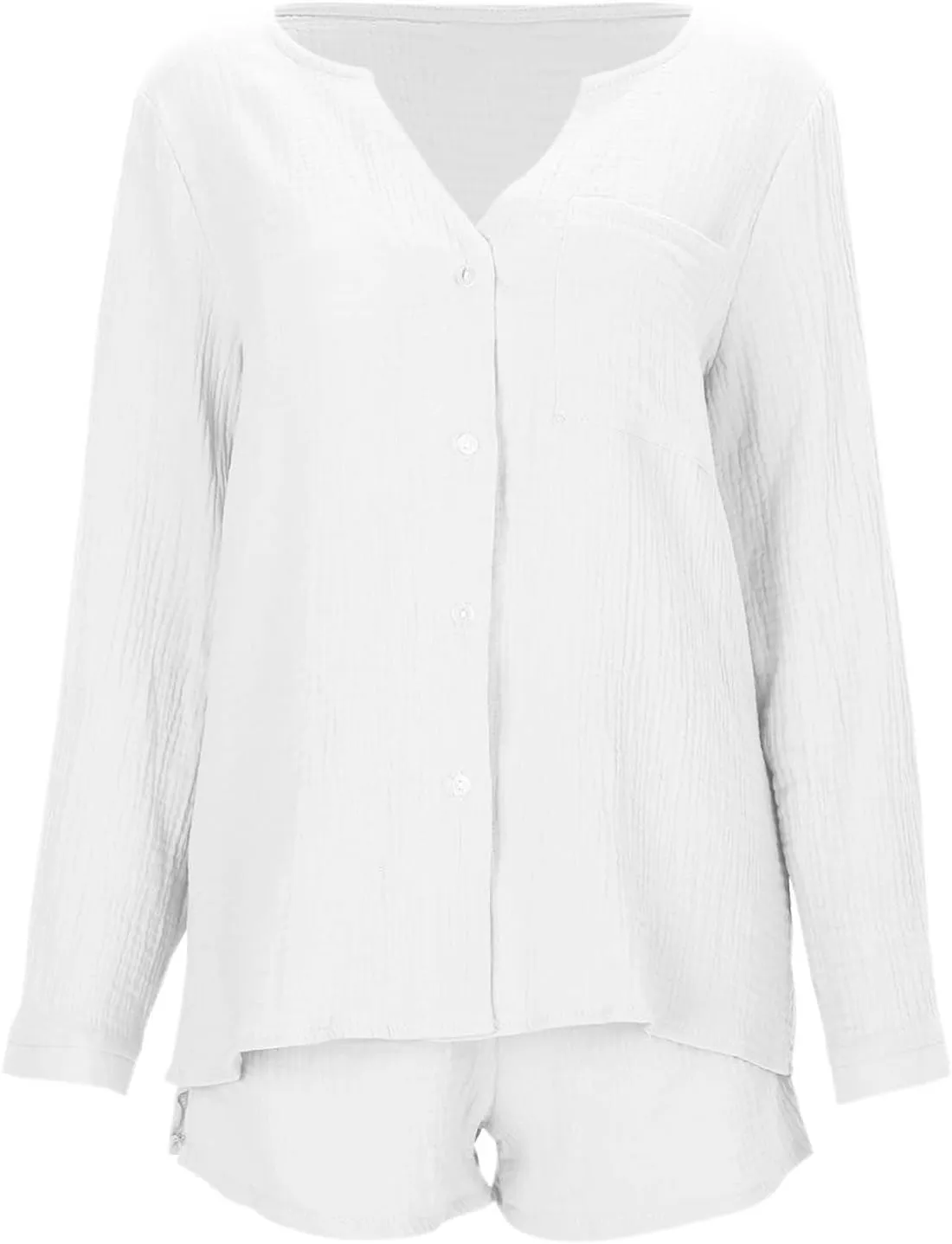 Linen Set for Women Long Sleeve Button down Blouse and Shorts Matching Sweatsuit Sets Matching Sets Women Clothing