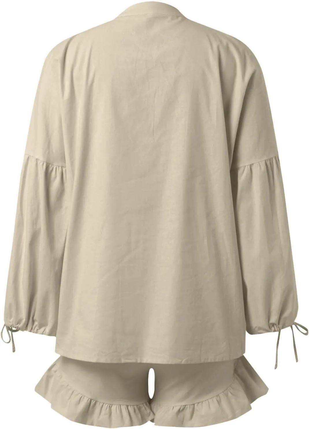 Linen Set for Women Long Sleeve Button down Blouse and Shorts Matching Sweatsuit Sets Track Suits Sweat Suit
