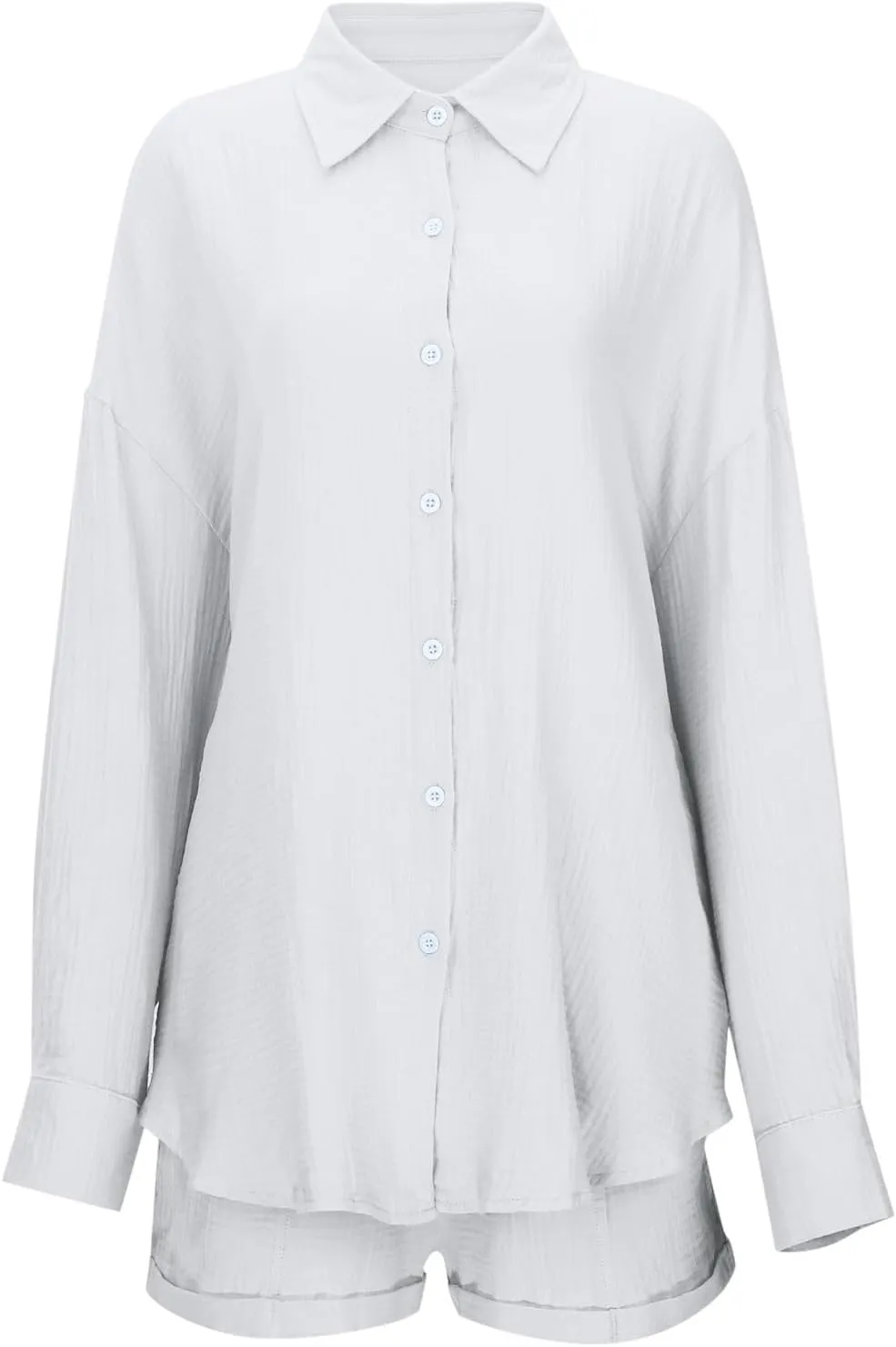Linen Set for Women Long Sleeve Button down Shirts Matching Boxer Shorts Sets Loungewear Fashion Trendy Clothes