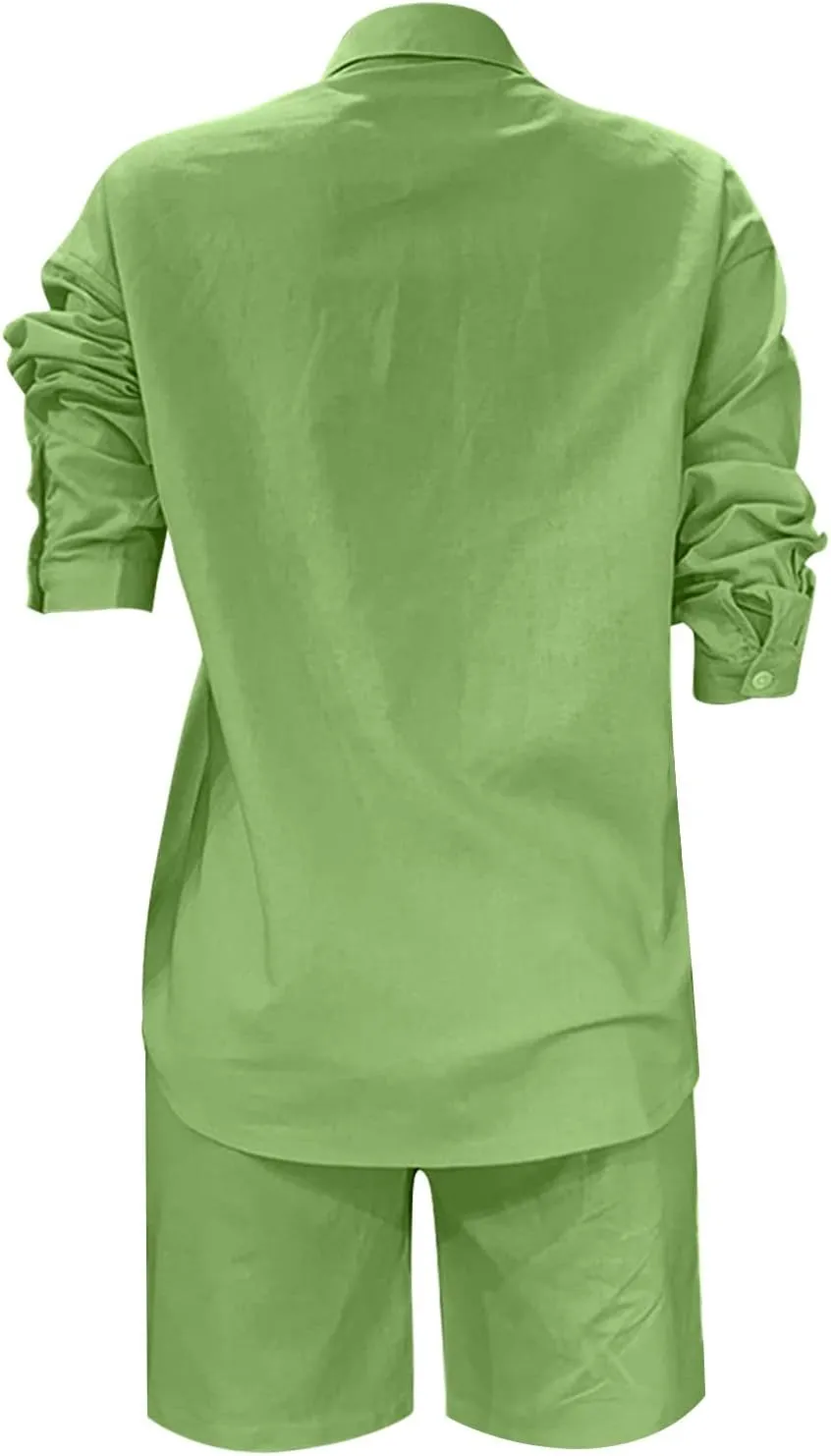 Linen Set for Women Long Sleeve Button down Shirts Matching Boxer Shorts Sets Loungewear Going out Outfits Y2k Clothes