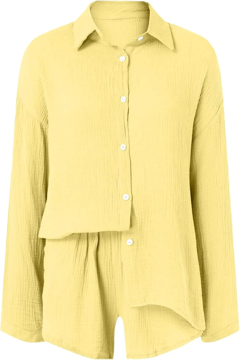 Linen Set for Women Summer Casual Linen Button Shirts Elastic Waist Comfy Bermuda Shorts Set Track Suits Sweat Suit