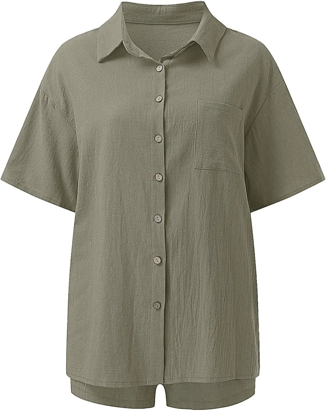 Linen Set for Women Two Piece Summer Shorts Button down Shirt Dressy Causal Comfy Matching Set Track Suits Sweat Suit