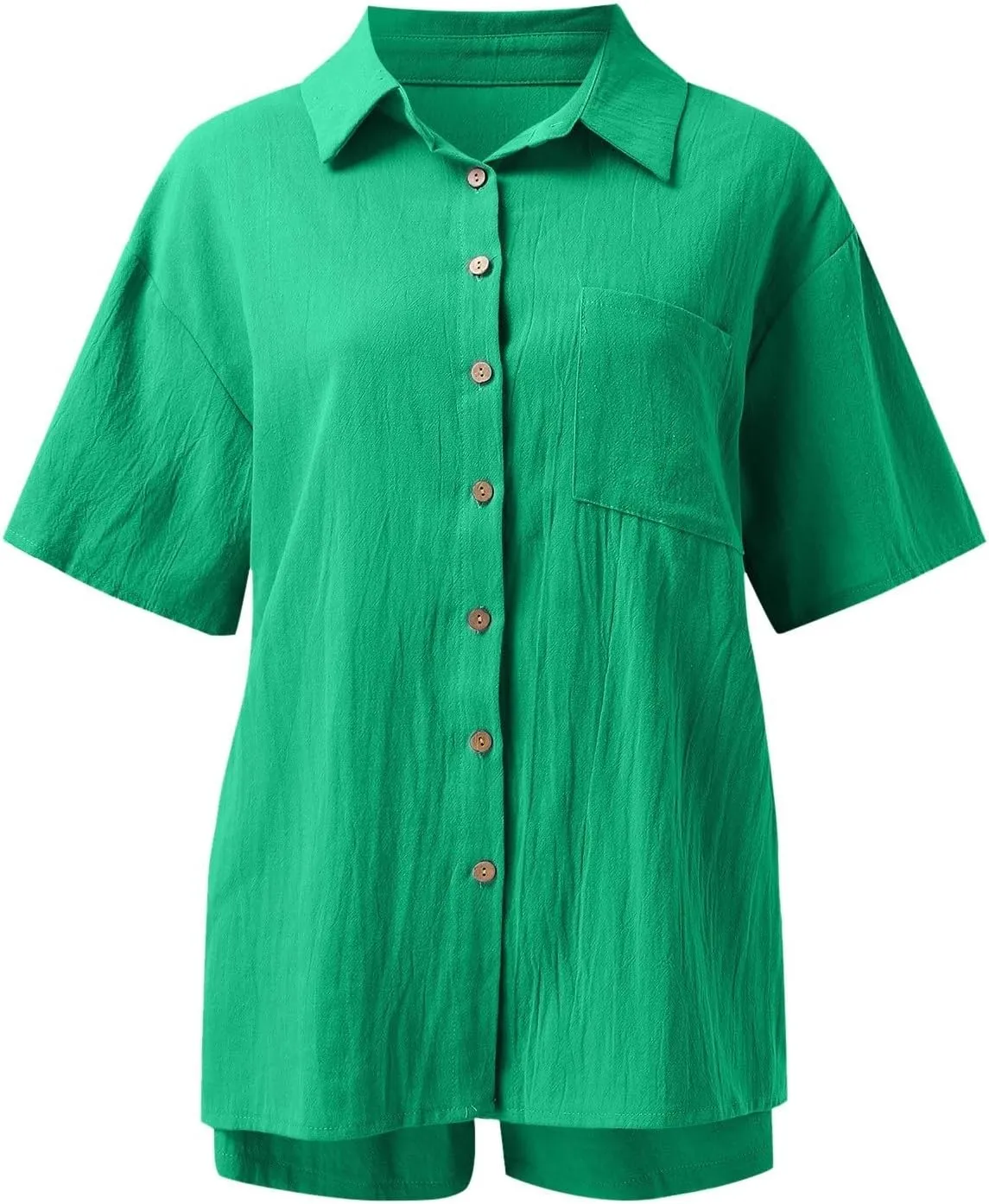 Linen Set for Women Two Piece Summer Shorts Button Down Shirt Dressy Causal Comfy Matching Set Track Suits Sweat Suit