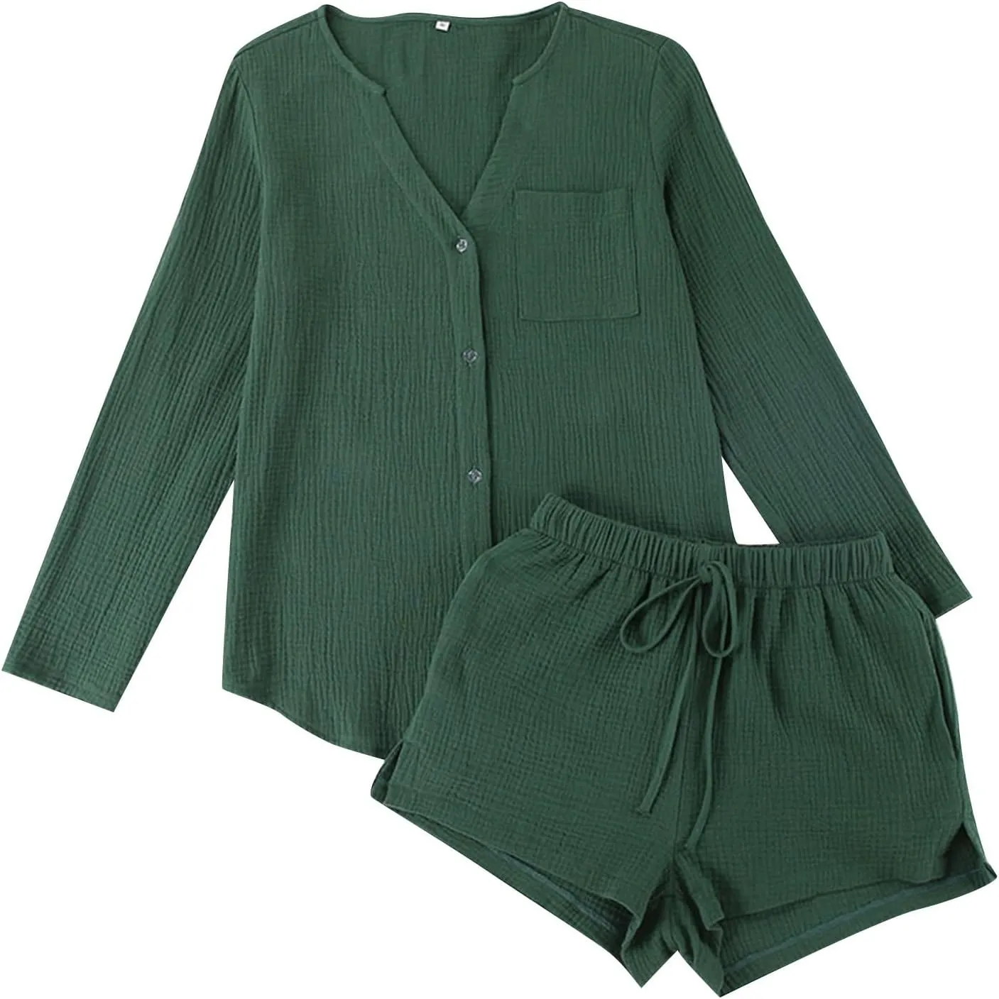 Linen Set for Women Two Piece Tracksuit Button down 3/4 Sleeve Shirt and Shorts Set Plus Size Maternity Clothes