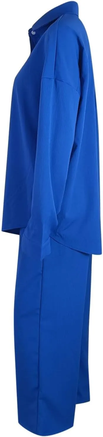 Linen Sets for Women 2 Piece Casual Tracksuit Short Sleeve Tops and Wide Leg Long Pants Matching Lounge Wear