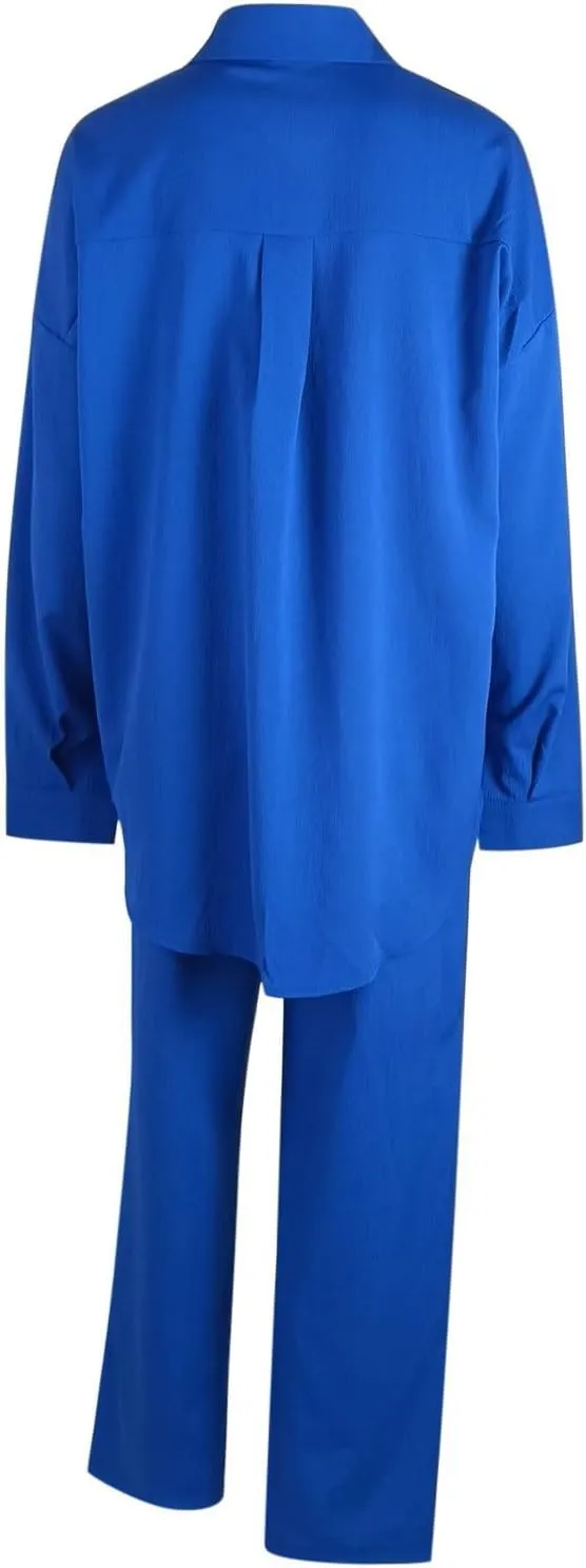 Linen Sets for Women 2 Piece Casual Tracksuit Short Sleeve Tops and Wide Leg Long Pants Matching Lounge Wear