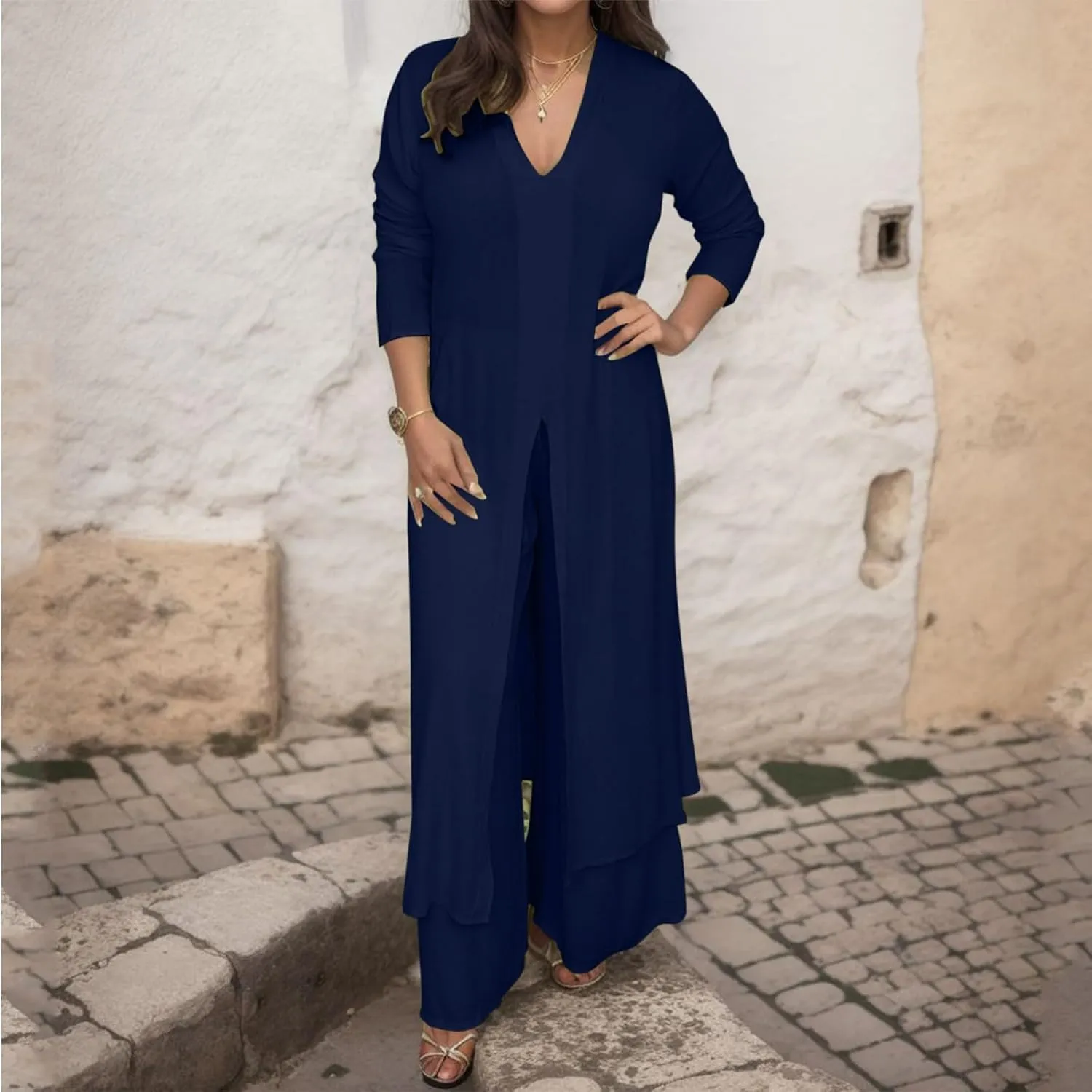 Linen Two Piece Sets for Women 2025 Dressy Matching Summer 2 Piece Loungewear Set Wide Leg Pants Tracksuits