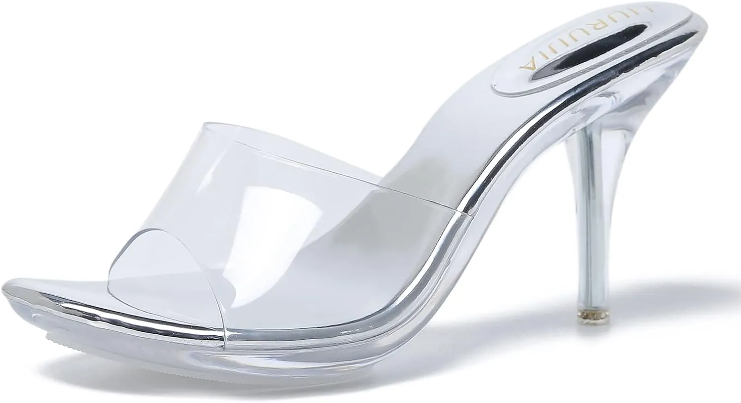 LIURUIJIA Clear Heels For Women Sexy Slip On Open Toe High Heeled Dressy Sandals Comfortable Strappy Mules
