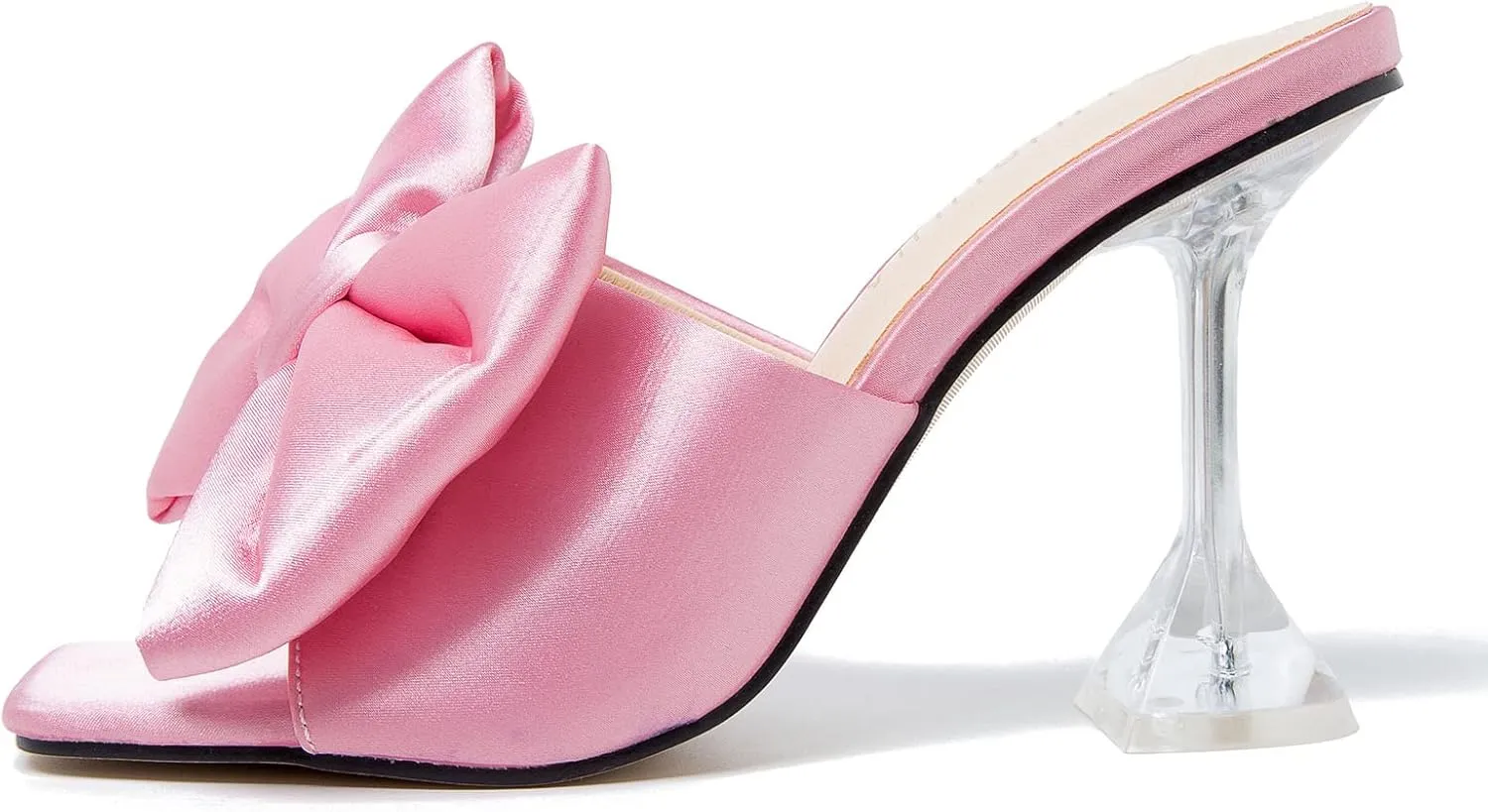 LIURUIJIA Women's Bow High Heels Mules Dress Sandals Slip On Party Prom Wedding Bridal Shoes