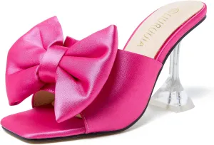 LIURUIJIA Women's Bow High Heels Mules Dress Sandals Slip On Party Prom Wedding Bridal Shoes