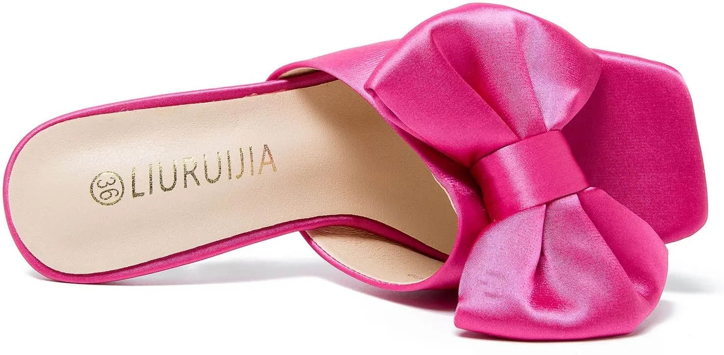 LIURUIJIA Women's Bow High Heels Mules Dress Sandals Slip On Party Prom Wedding Bridal Shoes