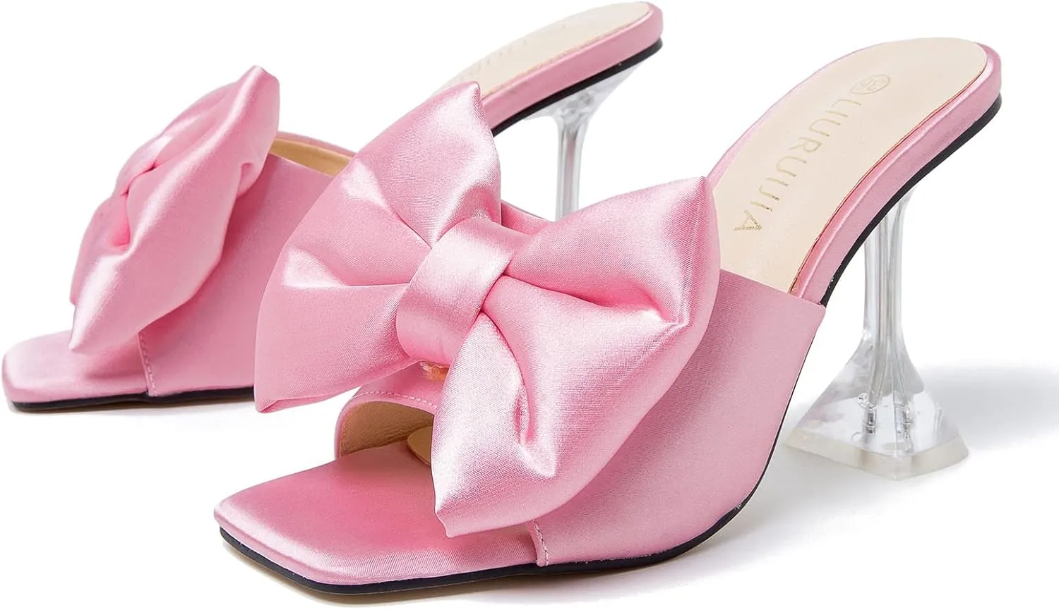 LIURUIJIA Women's Bow High Heels Mules Dress Sandals Slip On Party Prom Wedding Bridal Shoes