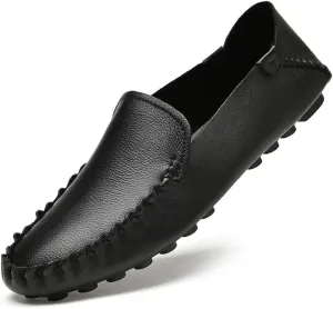 Loafers for Men Genuine Leather Rubber Sole Stitching Details Round Toe Simple Flexible Flat Heel Comfortable Outdoor Slip On