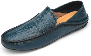 Loafers for Men Round Toe Solid Color Crocodile Print Leather Loafer Shoes Anti-Slip Flexible Lightweight Walking Outdoor Slip On