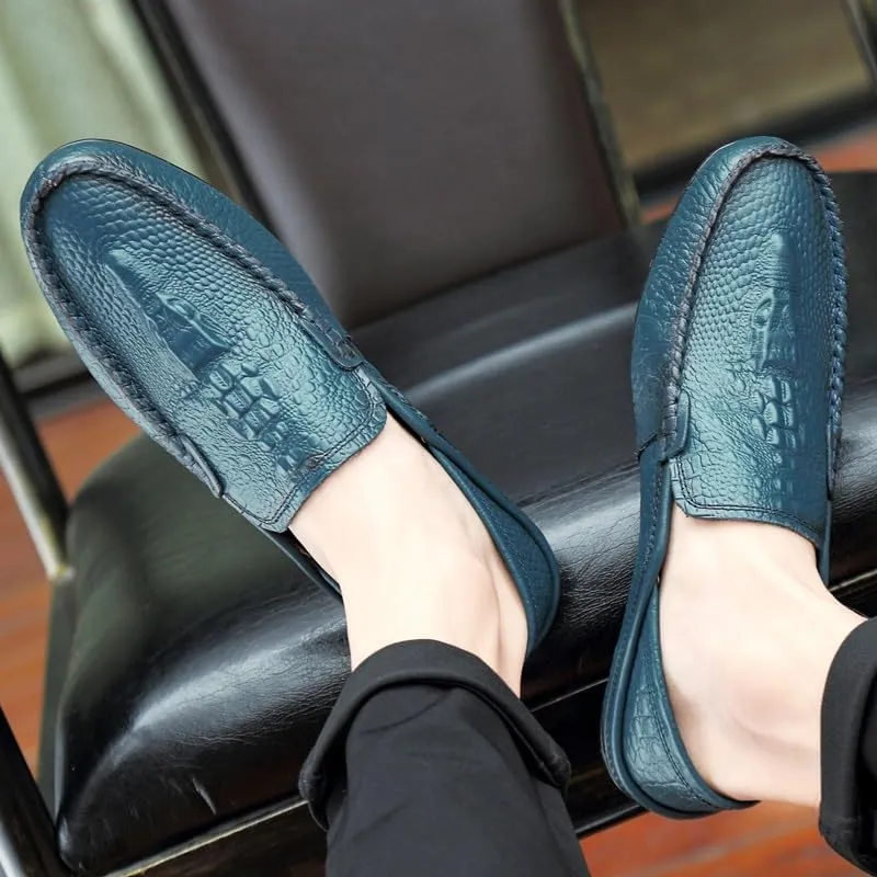 Loafers for Men Round Toe Solid Color Crocodile Print Leather Loafer Shoes Anti-Slip Flexible Lightweight Walking Outdoor Slip On