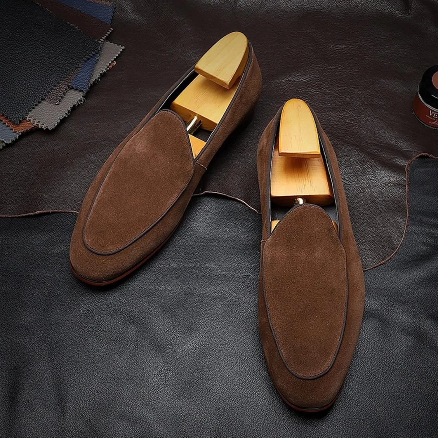 Loafers for Men Simple Breathable Venetian Loafers Leather Slip Resistant Flat Heel Flexible Walking Outdoor Slip-on