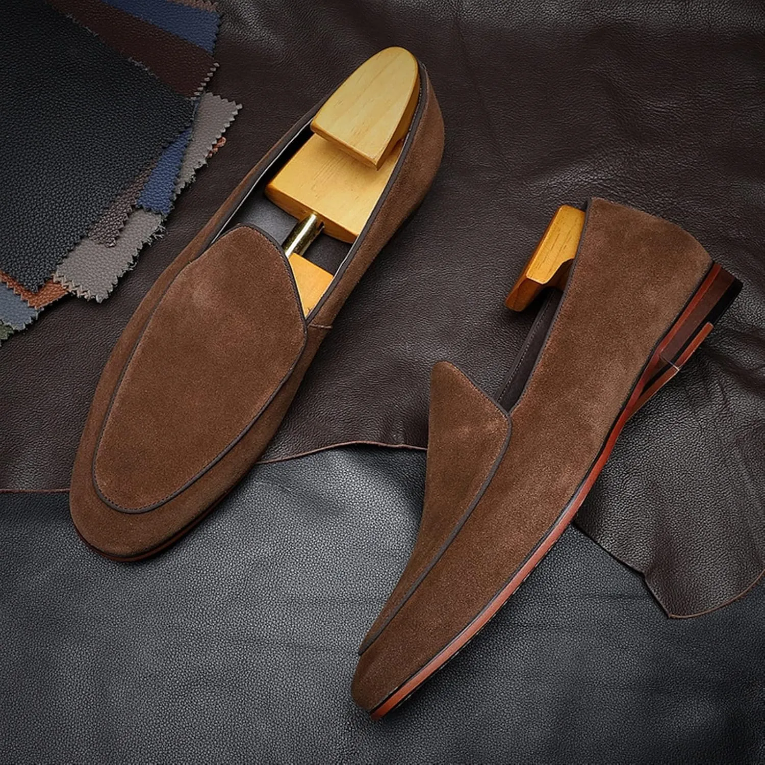 Loafers for Men Simple Breathable Venetian Loafers Leather Slip Resistant Flat Heel Flexible Walking Outdoor Slip-on