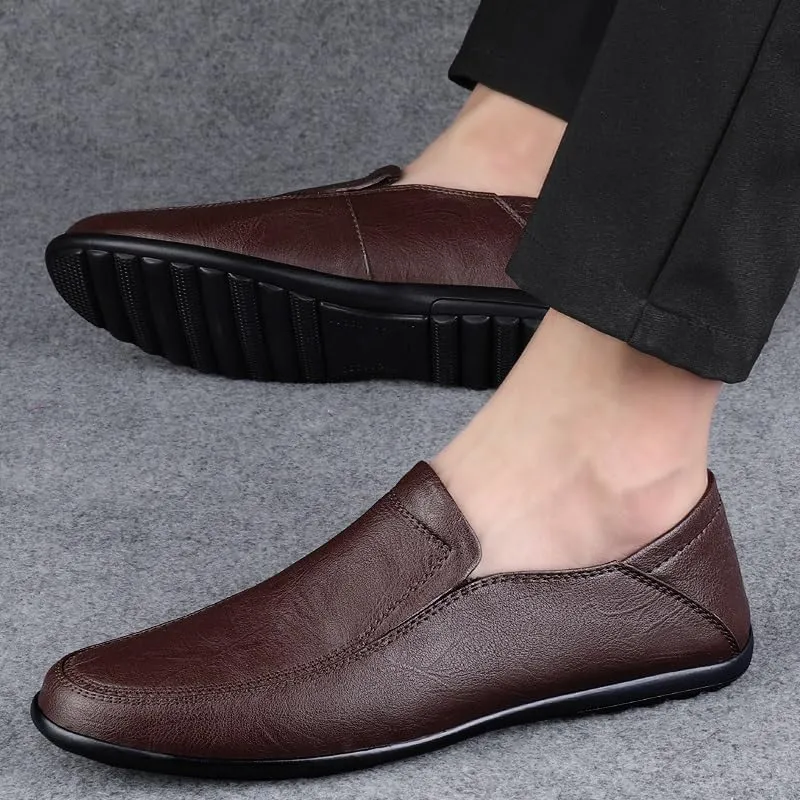 Loafers for Men Solid Color Vegan Leather Loafers Anti-Slip Slip Resistant Comfortable Outdoor Slip-ons