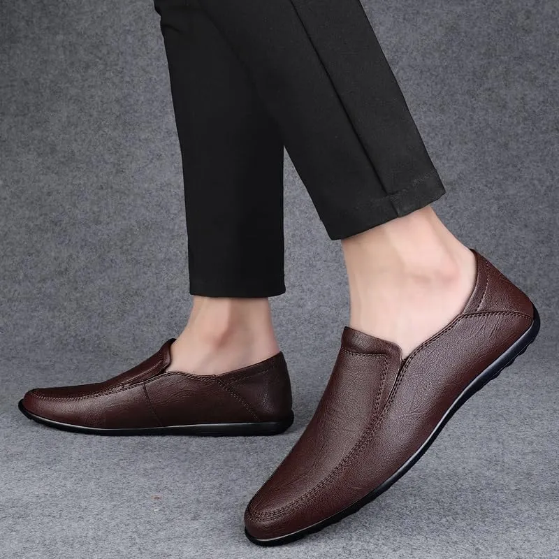 Loafers for Men Solid Color Vegan Leather Loafers Anti-Slip Slip Resistant Comfortable Outdoor Slip-ons