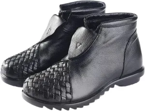 Loafers For Women Genuine Leather Ankle Boots for Women Soft Cowhide Front Zip Flat Boots