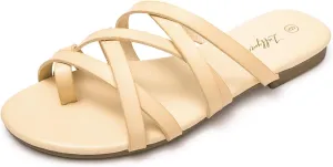 Luffymomo Women's Elastic Strap Flat Sandals Casual Summer Open Toe Sandal