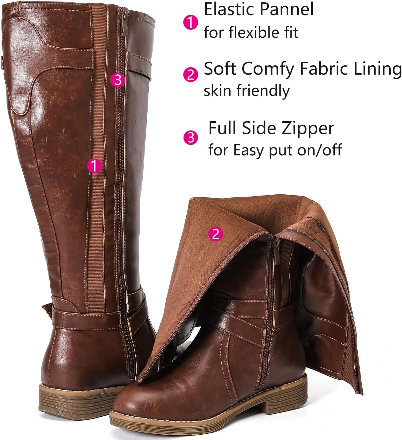 Luoika Women's Extra Wide Calf Cowboy Knee High Boots, Wide Width Cowgirl Slouchy Boots.