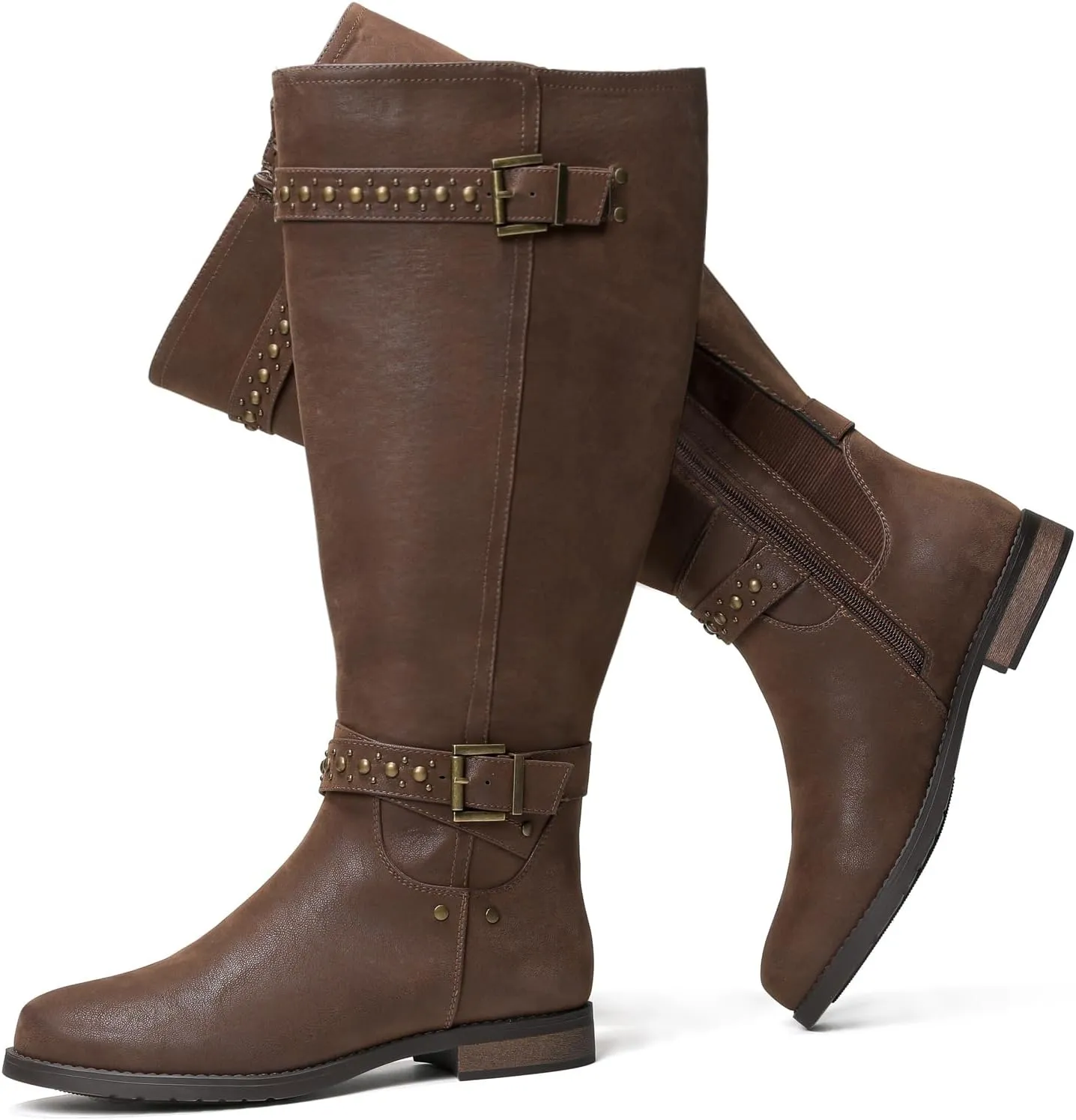 Luoika Women's Extra Wide Calf Knee High Boots, Chunky Low Heel Plus Size Boots Motocycle Ridding Boots.