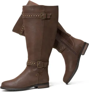 Luoika Women's Extra Wide Calf Knee High Boots, Chunky Low Heel Plus Size Boots Motocycle Ridding Boots.