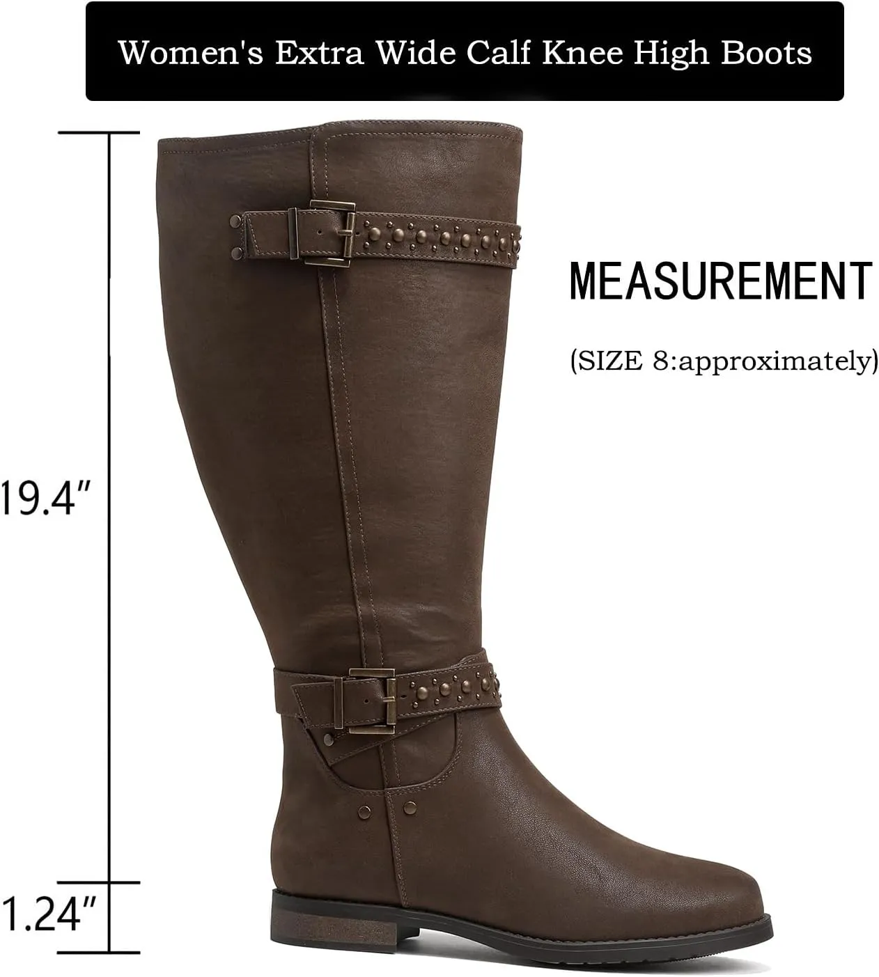 Luoika Women's Extra Wide Calf Knee High Boots, Chunky Low Heel Plus Size Boots Motocycle Ridding Boots.