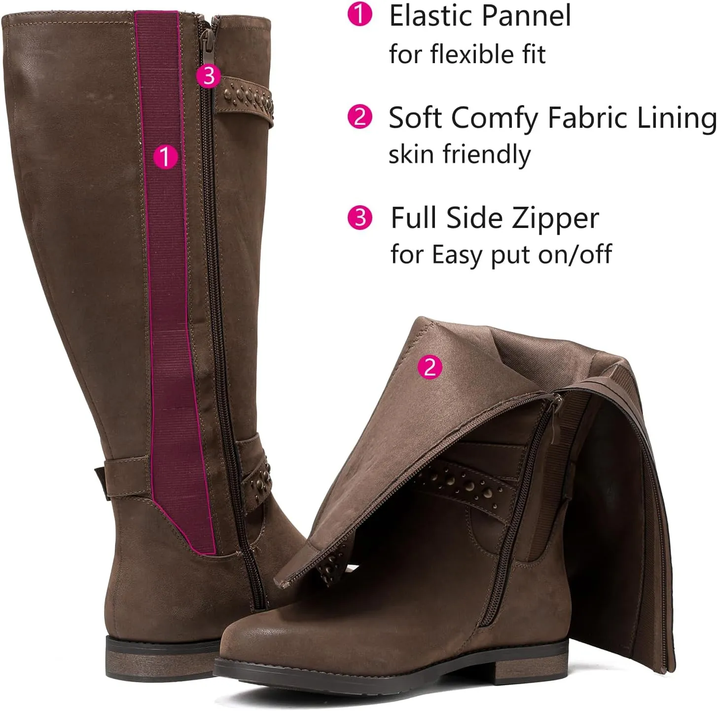 Luoika Women's Extra Wide Calf Knee High Boots, Chunky Low Heel Plus Size Boots Motocycle Ridding Boots.