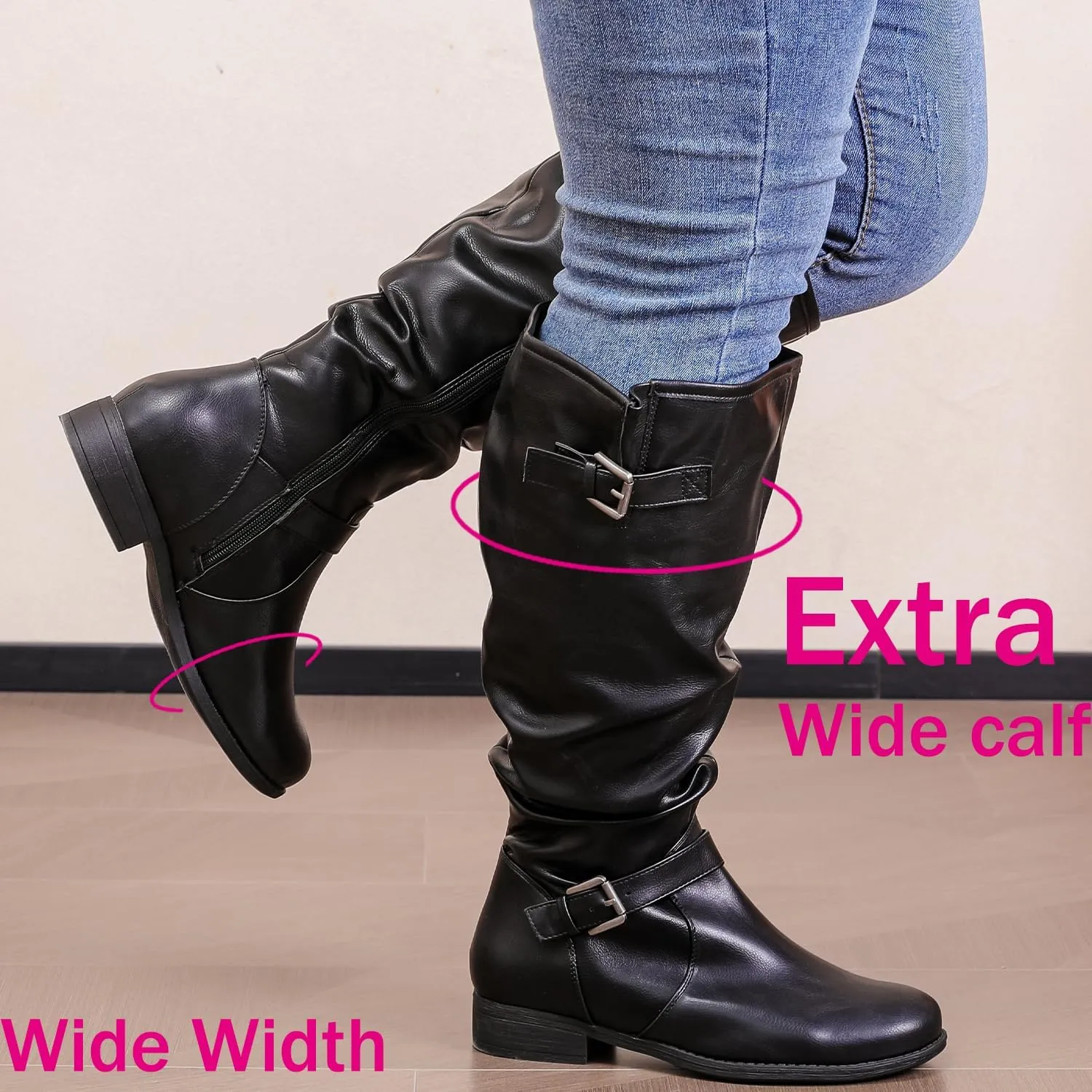 Luoika Women's Extra Wide Calf Knee High Boots, Plus Size Slouchy Knee-High Boots.