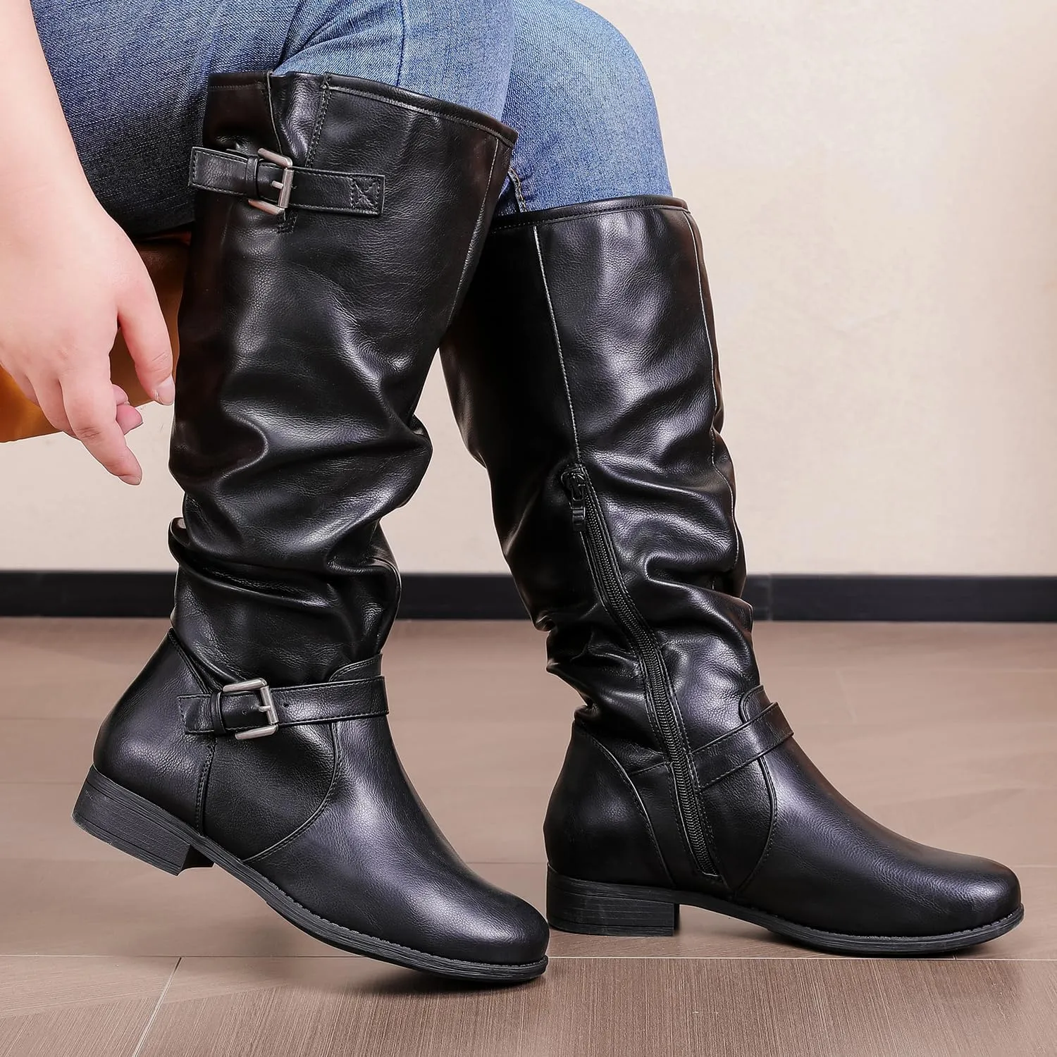 Luoika Women's Extra Wide Calf Knee High Boots, Plus Size Slouchy Knee-High Boots.