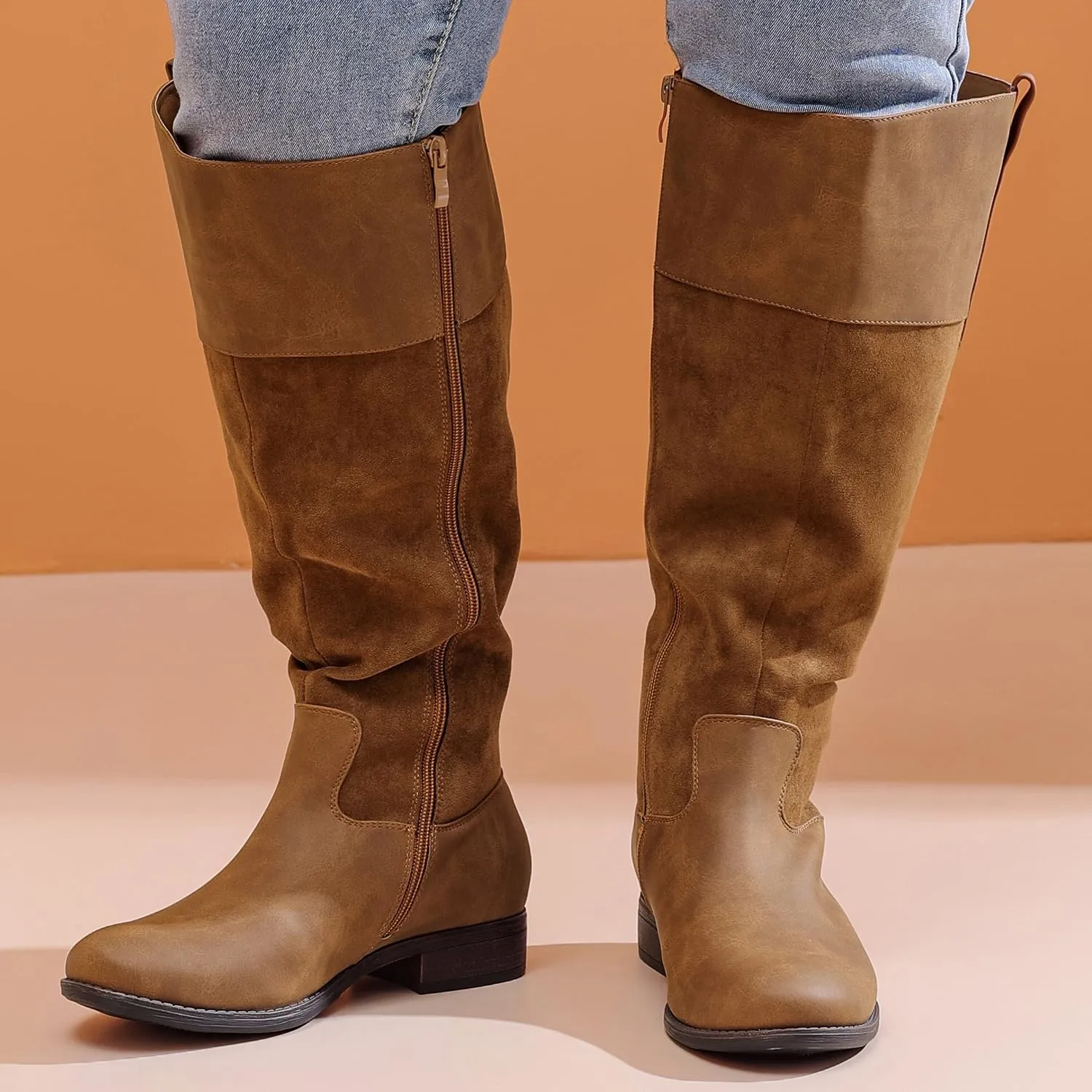 Luoika Women's Extra Wide Calf Knee High Boots, Plus Size Wide Width Knee-High Boots Winter Fall Low Heel Ridding Boots.