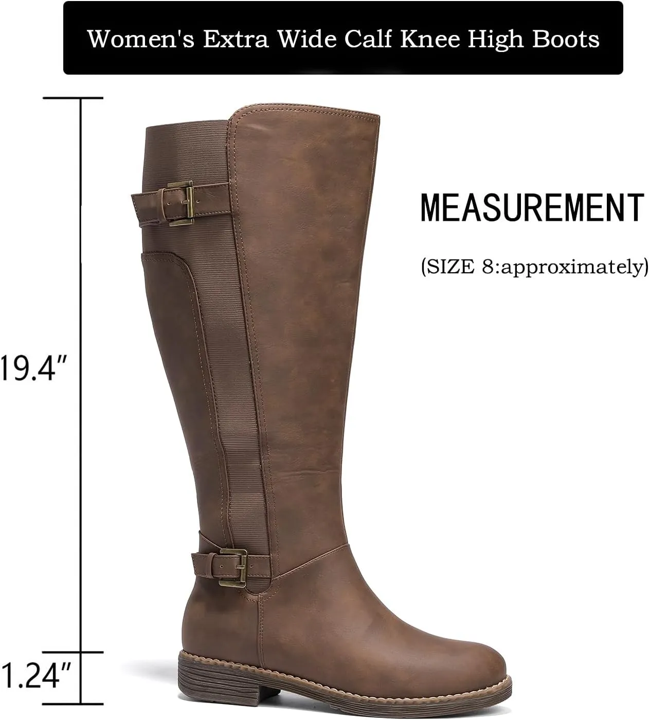 Luoika Women's Extra Wide Calf Knee High Boots, Plus Size Wide Width Knee-High Boots Winter Fall Low Heel Ridding Boots.
