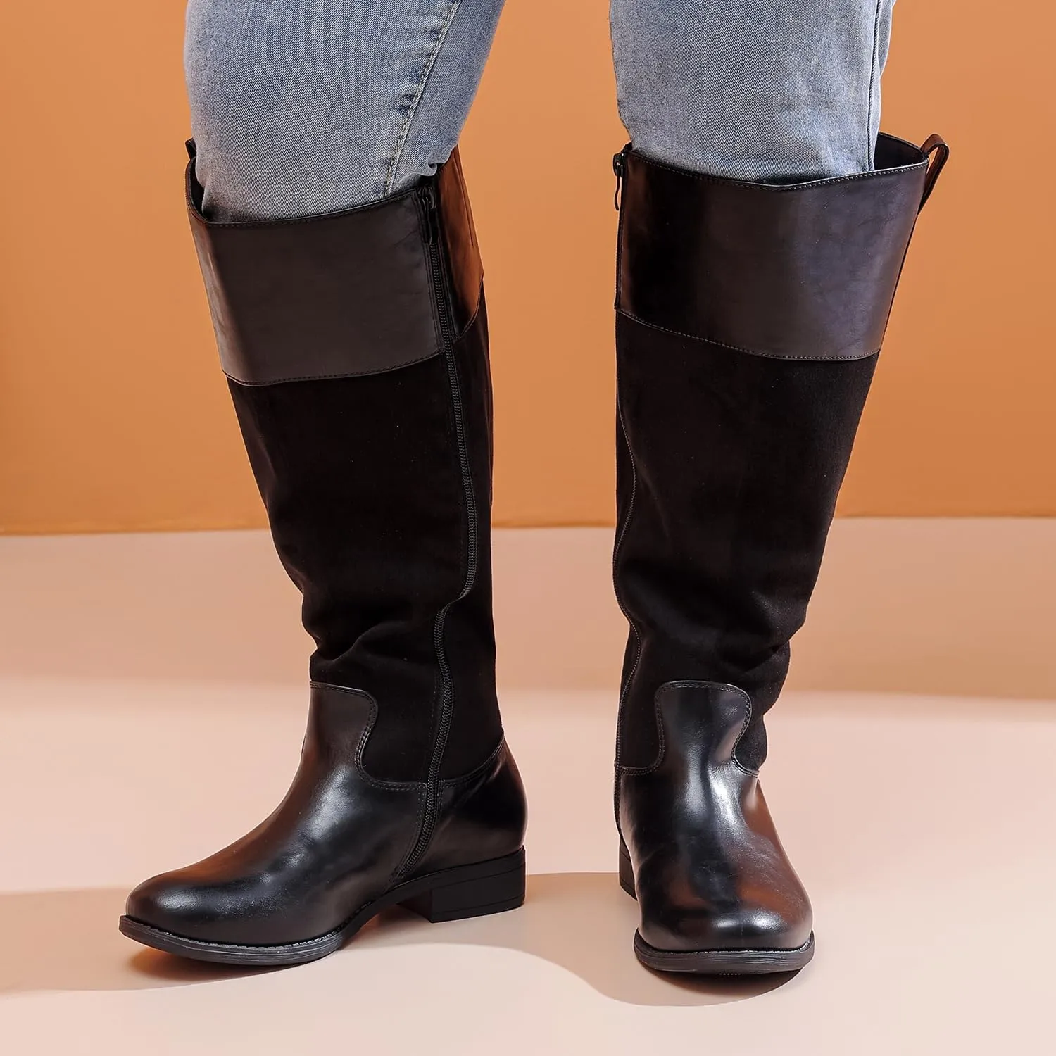 Luoika Women's Extra Wide Calf Knee High Boots, Plus Size Wide Width Knee-High Boots Winter Fall Low Heel Ridding Boots.