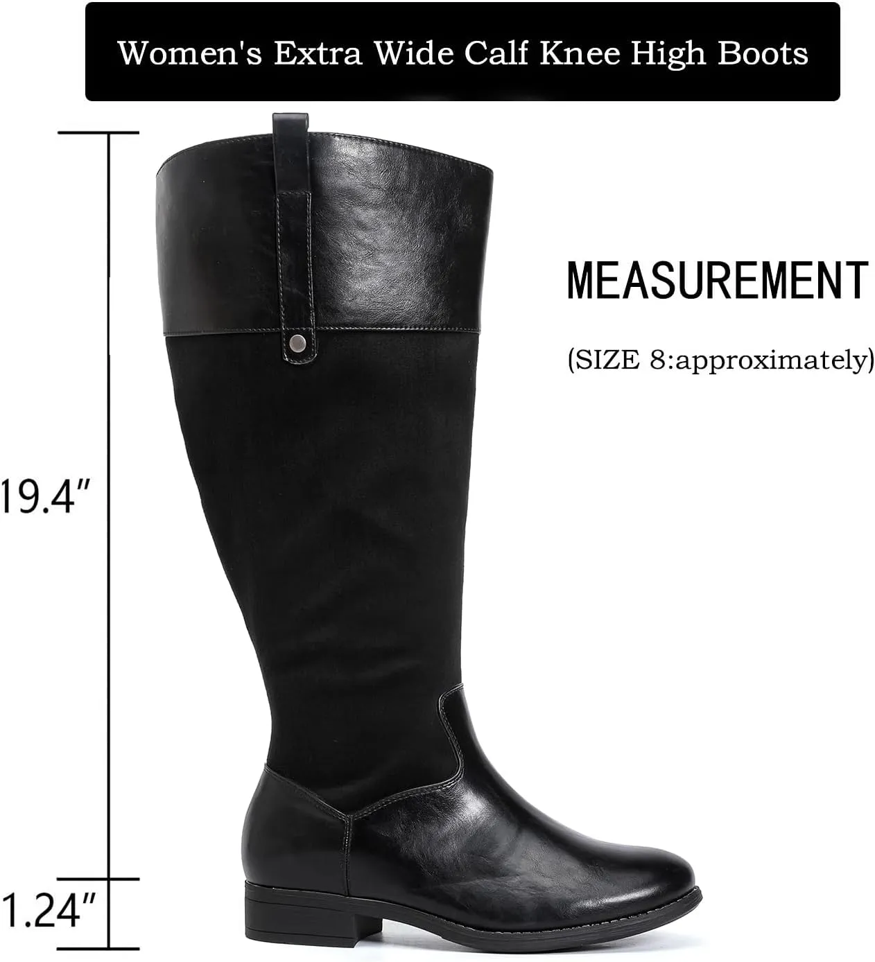 Luoika Women's Extra Wide Calf Knee High Boots, Plus Size Wide Width Knee-High Boots Winter Fall Low Heel Ridding Boots.