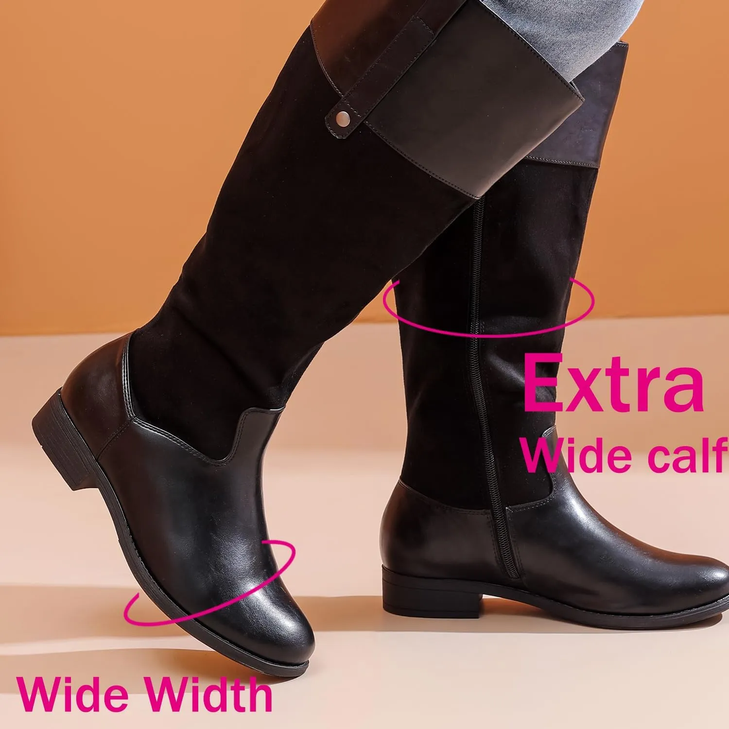 Luoika Women's Extra Wide Calf Knee High Boots, Plus Size Wide Width Knee-High Boots Winter Fall Low Heel Ridding Boots.